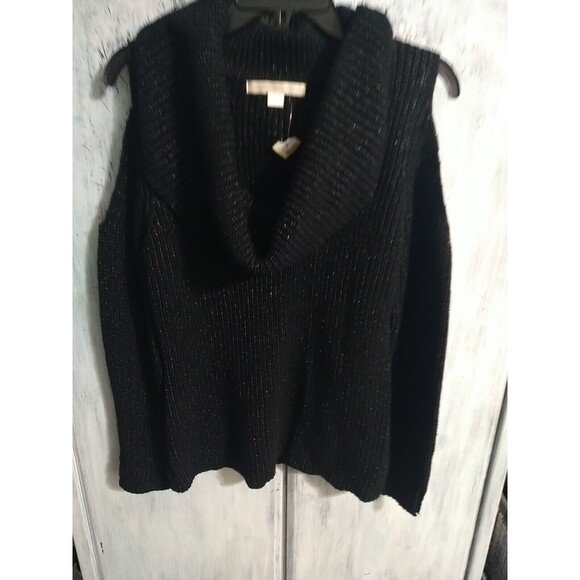 Boston Proper Cowl Neck Cold Shoulder Sweater Black Size Small Y2K Cozy - Picture 3 of 10